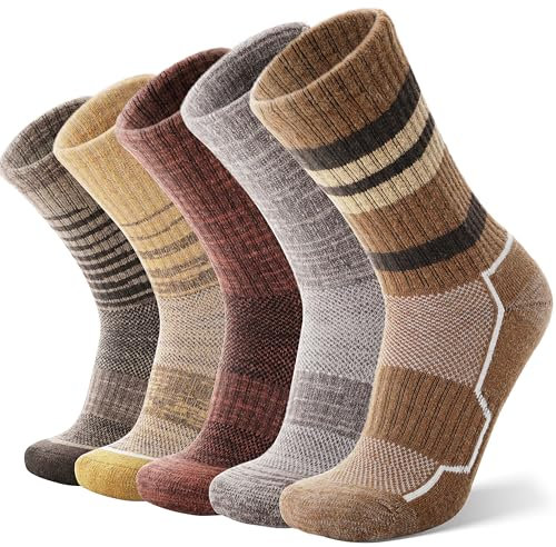 ANTSANG Unisex Merino Wool Hiking Walking Socks for Men Thermal Warm Winter Thick Cozy Crew Work Boot Socks Stocking Stuffers 5 Pairs(Yellow,3-7)