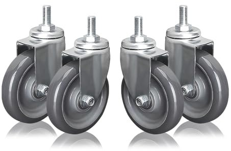 63 75 100 Mm Schwerlast Industrie Ersatzrollen 4 Stück M12 Gewinde Vorbau Lenkrollen, Keine Spuren & Leise Polyurethan Möbelrolle, Doppelkugellager 360°Drehbar Tragfähigkeit 80KG Pro Rolle(100mm)