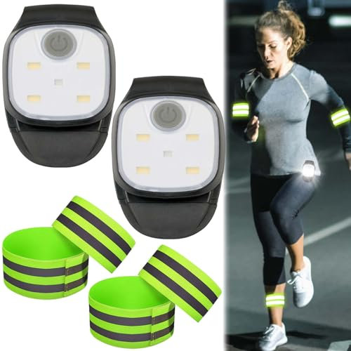 LED Clip Lampe Outdoor, 4 Stück LED Stirnlampe USB Wiederaufladbar Nacht Lauflichter Klein Taschenlampe mit 3 Modi Sicherheitslicht für Wandern Camping Laufen Jogger Rucksack Kletter Angeln (2)