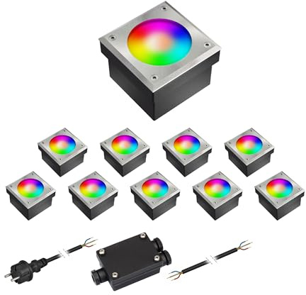 ledscom.de Set de 10 pavés NEOLUM pour l'extérieur, IP67, anguleux, 10 x10cm, ampoule GX53 RGB incluse, 670lm, Smart Home