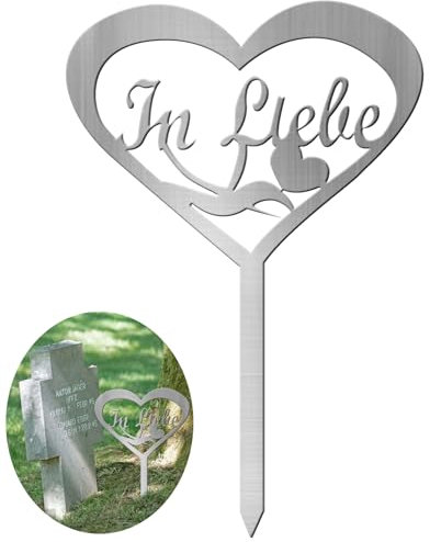 T TAKONE Elegante decorazione per tomba a forma di cuore, in acciaio inox, con cuore in metallo, resistente alle intemperie e durevole, per decorazioni commemorative permanenti nel cimitero