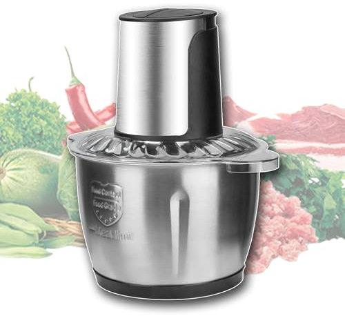 OZMDXKJ Frullatore Elettrico Tritacarne 3 Litri, Tritacarne Acciaio Inox Domestico Robot Cucina Elettrico Tritacarne Elettrico Professional per Carne/Pesce/Verdura/Cibo Bambini,Silver