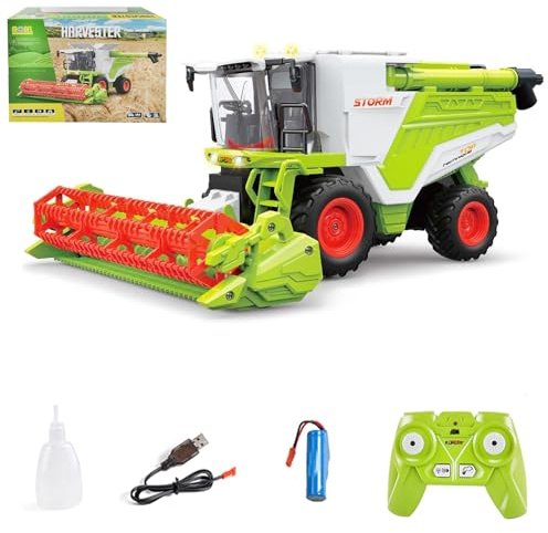 Hylukon Remote Control Harvester Toy, 1:24 Scale Farm Tractor Toy with LED Lights, Sounds Effects & Spray, 2.4GHz Simulation RC Tractor Truck Birthday Gift for Teenager