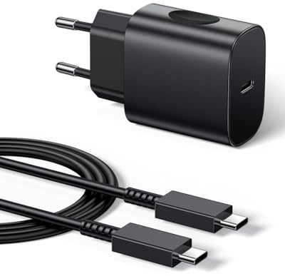 25W Chargeur USB C Charge Rapide pour Samsung Galaxy S25/S24/S23/S22/S21 Ultra/S20/S20+/Note 20/10/9/8/A73/A53/A52/S10/Z Flip/Z Fold/Tab et 2M Câble, KRSEUB UBSC Secteur Mural Alimentation Prise Noir
