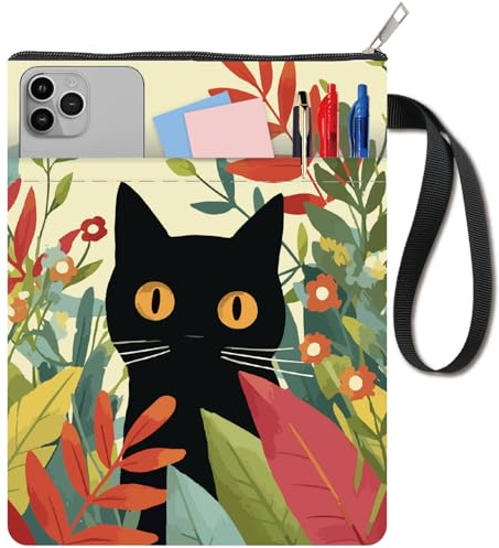CRASPIRE Funda para Libro con Diseño de Gato Funda Protectora de Tela Lavable de 11 x 8.7 Pulgada con Bolsillo Frontal con Cremallera para Libros de Tapa Dura Accesorios de Lectura Lectora