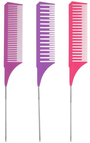 3 Sizes Highlight Comb Professional Dyeing Hair Comb Set,Rat Tail Combs for Hair Stylist Weaving Styling with Long Stainless Steel Rat Tail Stylist Combs