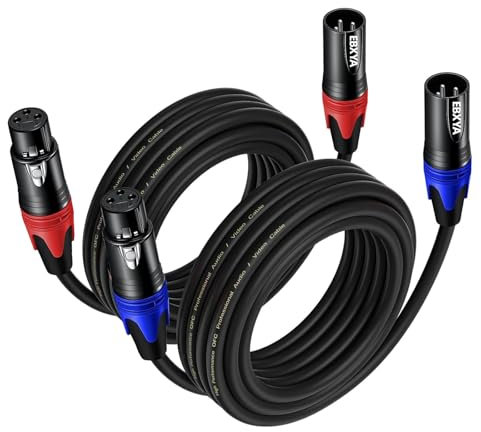 EBXYA XLR Microphone Cable 5M/16.4ft 4-Pack, 3-Pin Balanced Shielded Mic Cord (Red/Blue) - for Podcast Studio, Live Sound, PA Systems, Stage Speakers - Professional Audio Equipment