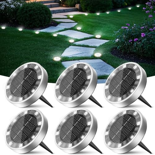 Peasur 6 Pack Solar Lights Outdoor Garden, Solar Ground Light, Waterproof Disk Lights for Pathway, Patio, Yard, Lawn, Landscape (Cool White)