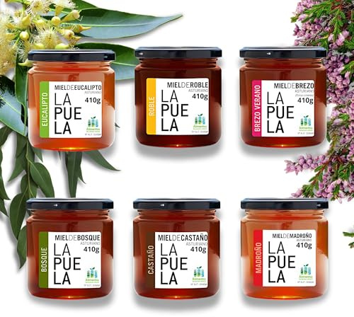 LAPUELA Pack Miel 100% Natural – Sabores Únicos con Beneficios Saludables – Miel Pura Cruda y Artesanal – Producción Tradicional Asturias (2460, Eucalipto/Roble/Brezo/Bosque/Castaño/Madroño)