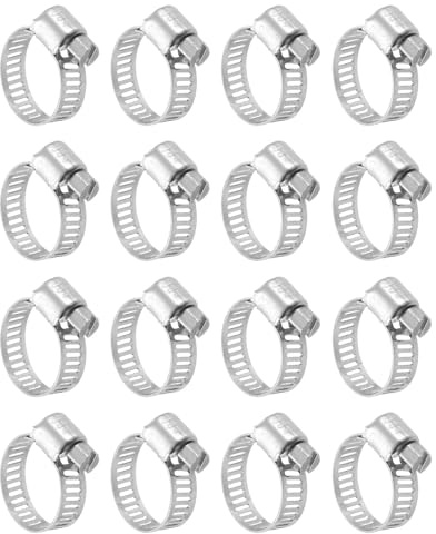 sourcing map 16 Pcs Hose Clamps, Stainless Steel 1/2-1/4(13-19mm) Adjustable Worm Gear Drive Hose Clamps Pipe Clamp for Plumbing Dishwasher Automotive Washing Machine, Silver