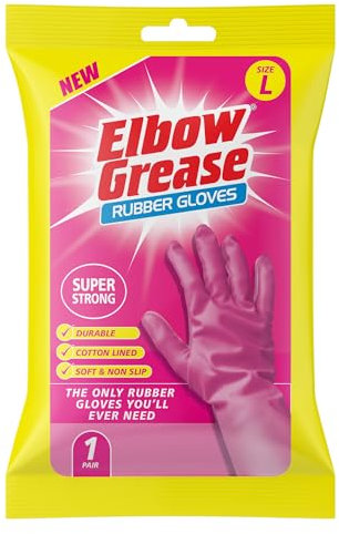 Elbow Grease Pink Rubber Gloves | Super Strong, Cotton Lined, Non-Slip Household Gloves (Large - 1 Pack)