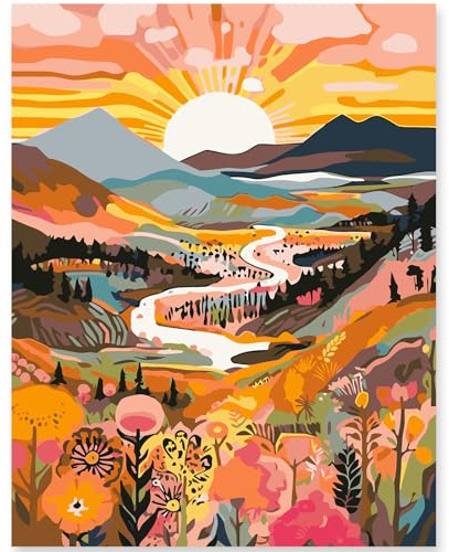 EFOTIML Paint by Numbers Kit for Adults Beginners & Kids Ages 8-12,1 Pack 16x20 inches Canva for Painting Kits for Adults in Colorful Box(Without Frame)- Sunrise Mountains and Rivers