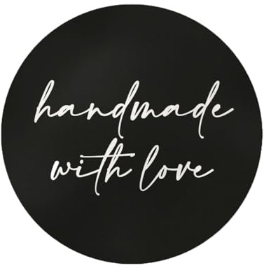 NORDEULE Aufkleber Handmade with love, 20 Stück, rund, 4cm, Schwarz | Stilvolle elegante Sticker, Für Selbstgemachtes Handgemachtes, Ideal für Geschenke, Versandaufkleber, Gastgeschenke