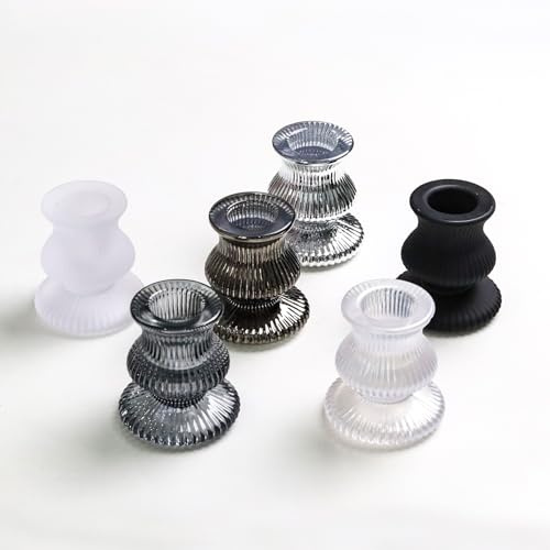 Kerzenhalter Glas Schwarz & Weiß, 6er Set Moderner Stabkerzenhalter, Kerzenständer für Stabkerzen, Tischdekoration für Hochzeit & Event, Zeitlose Dekoration für EIN modernes Zuhause