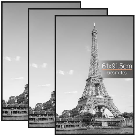 upsimples Confezione da 3 Cornice 60x90 cm, Cornici 60x90 Nero, Montaggio a Parete Orizzontale o Verticale con Strisce Scorrevoli, Per Galleria Fotografica