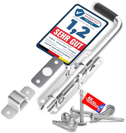 Bolzenriegel 220 mm, verzinkter Stahl – robuster Torriegel für Garten‑, links/rechts montierbar, inkl. 6 × selbstbohrende Torx‑Schrauben (220 mm)