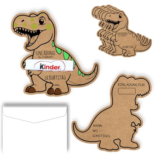 Glamifyr 12 Dino Einladungskarten Kindergeburtstag,Junge Dinosaurier Geburtstagseinladungen,Jungen Dino Einladungen für Kinder zum Geburtstag und Dino Party，Enthält 12 Umschläge (AA)
