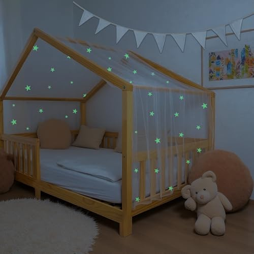 Hook Hausbett Himmel Betthimmel für Hausbett Kinder – Leuchtender Sternenhimmel Stoffhimmel für Hausbett Deko für Mädchen & Jungen – Himmel für Hausbett & Bodenbett (Weiß, H135 x B420 cm (1er Pack))