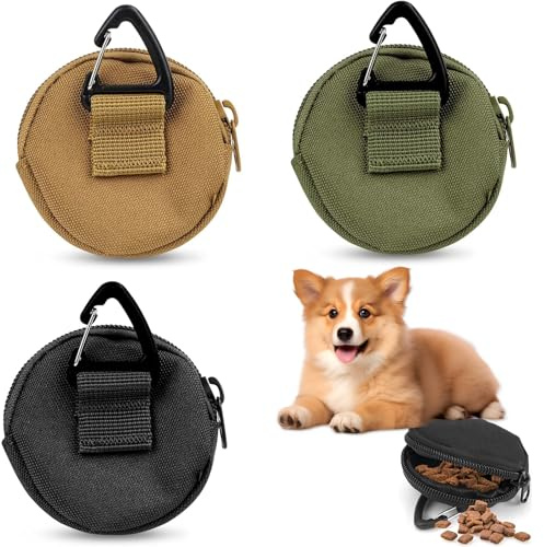 CUVZORA 3 Stück Leckerlibeutel für Hunde, Tragbare Futterbeutel Hundetraining, Welpen Leckerlitasche für Hunde, Klein Freihändige Hundeleckerli Tasche mit Karabiner, für Katzenfutter Hundefutter