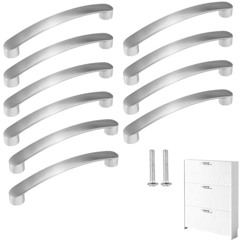 ChAusa 10 Piezas Tiradores Muebles de Cocina, Níquel Cepillado Pomos y Tiradores para Muebles de Cocina, Perillas con Tornillos orificios de 96 mm, para Cajones, Gabinetes y Armarios