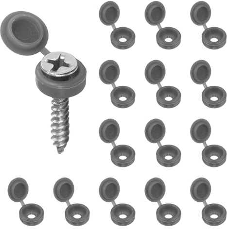 sourcing map 200pcs Plastic Hinged Screw Cover Caps 3.1mm / 0.12 Shutter Screw Caps Fold Snap Washer Covers for Windows Outside Railings Furniture, Gray