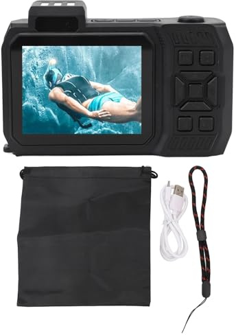 lyrlody Fotocamera Subacquea, Torcia SOS Fotocamera Subacquea Batteria 2500mAh 2500mAh 4K 65MP Doppio Schermo per Immersioni (ORANGE)