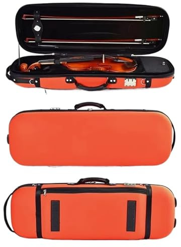 Geigenkasten Mehrfarbiger quadratischer Violinenkoffer 4/4 3/4 Stoßfester Verbundfaser-Violinenkoffer Professioneller Gitter-Quadratkasten(Orange 3 4)
