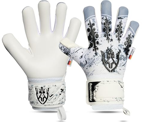 Keeperking Guanti da portiere per adulti e bambini, con e senza protezione per le dita, rimovibili, 4 mm, unisex (bianco/nero, 5)