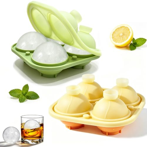 ZenoChill 2 Pack Ice Cube Tray, 5CM Large Ice Cube Moulds, 4-Cavity Round Silicone Moulds with Funnel, Reusable Ice Ball Mould for Whiskey, Cocktail, Gin, Home Drinks, Easy Release Leakproof Non-Stick