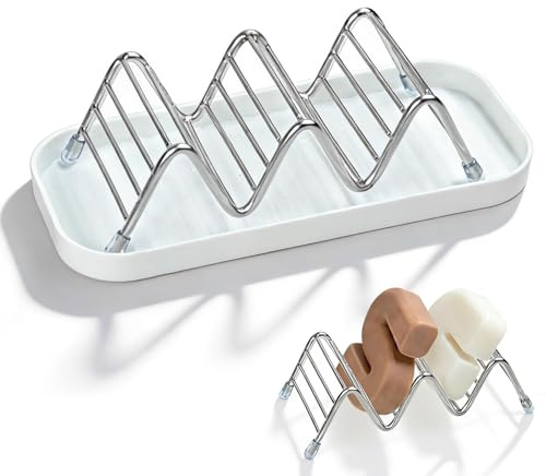 Seifenschale mit Abtropffunktion Edelstahl, wellenförmiger Seifenhalter Dusche mit Abtropfschale, Wavy Holder Soap Dish, Seifenschale für Verschiedene Feste Seifen, Seifendose Bad Küche, Weiß