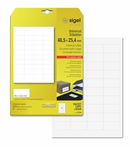 SIGEL Mini Etiketten 48,5 x 25,4 mm selbstklebend 1000 Etiketten | LA106, Weiß und bedruckbar für Preis- und Produktkennzeichnung
