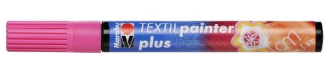 Marabu 01180003033 - Textil Painter plus, rosa 033, Strichstärke ca. 3 mm, Stoffmalstift für helle und dunkle Stoffe, auf Wasserbasis, weicher Griff, nach Fixierung waschbeständig bis 40°C