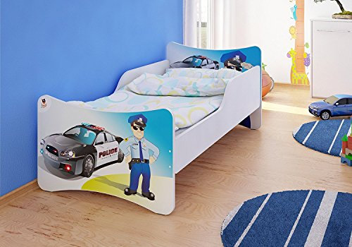 Best for Kid's Kinderbett | Kinderbett 70x140 mit Lattenrost | Kinderbettmit Lattenrost, Polizeibedruckten Paneelen & Bausatz | Kinderbettmit weißem Schaumstoff & 10cm Dicker Matratze