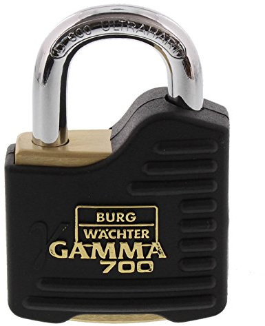 BURG-WÄCHTER Vorhängeschloss, Vorhangschloss mit Schlüssel, 9 mm Bügelstärke, massives Messingschloss, ultrahart, Doppelt kugelgesichert, Gamma 700 55