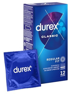 Durex Classic Kondome – Kondome mit schmaler Passform und extra Gleitgelbeschichtung im wiederverschließbaren Beutel, Black, (Pack of 12)