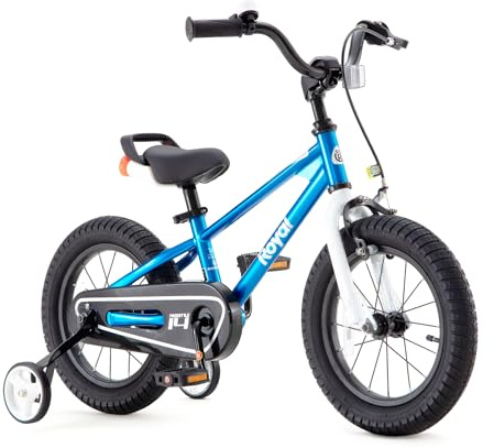 RoyalBaby Freestyle Kids Bike 14 Inch Childrens Bicycle with Training Wheels Toddlers Boys Girls Beginners Ages 3-5 Years, Blue