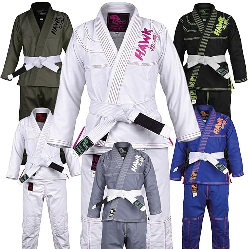 Hawk Kids Brazilian Jiu Jitsu Suit Youth Children BJJ Gi Kimonos Boys & Girls BJJ Uniform Lightweight Preshrunk Pearl Weave Fabric, with Free White Belt, (K3, Girls White)