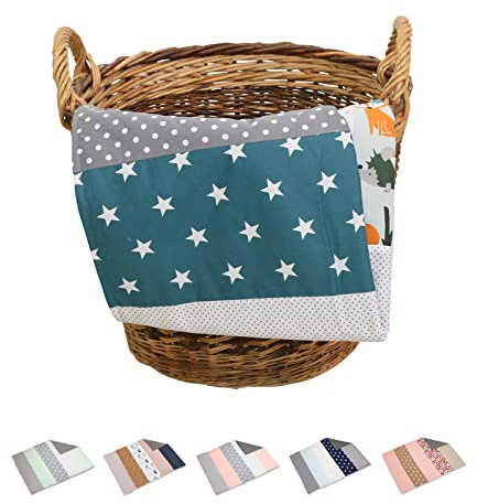 ULLENBOOM ® Babydecke 70x100 cm, Waldtiere Petrol (Made in EU) - Aus Baumwolle & flauschigem Fleece (OEKO-TEX Standard), Baby Decke Neugeborenen, ideal als Kinderwagendecke oder Kuscheldecke