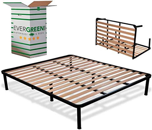 EVERGREENWEB - Rete Letto Matrimoniale 140x190 a Doghe in Legno Ortopedica con 6 Piedi Smontabili, Struttura in Ferro, Pieghevole Rinforzata Base da Incasso per Tutti Letti e Materassi - Modello Apple