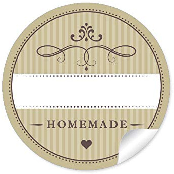 24 STICKER Universal Aufkleber in Olive mit Herz und Ornamente HOMEMADE mit Freitextfeld, Gastgeschenk, Gewürzdosen, Glasflaschen, Gewürzgläser u.v.m. Papieraufkleber 4 cm, rund, matt
