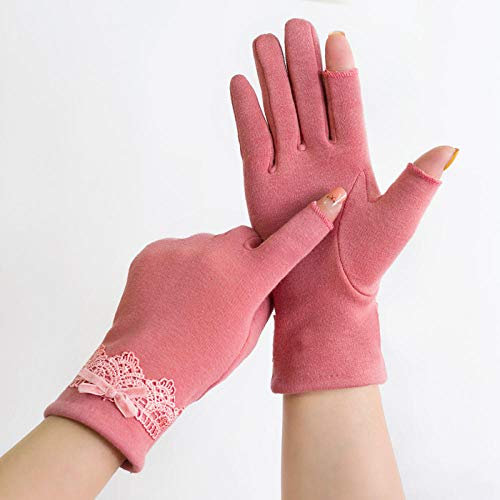 MAOZIm Zwei-Finger Handschuhe ohne Fleece Baumwolle Handschuhe Winter Frauen Plus Samt Frühling Herbst Winter Dünn Elastisch Touchscreen Halbfinger Fünffinger