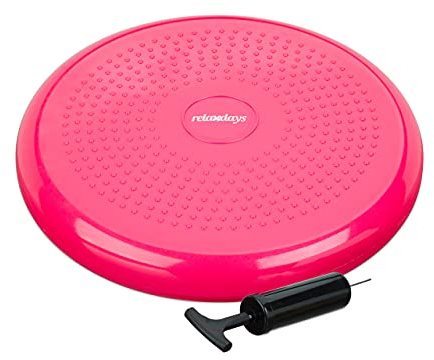 Relaxdays 1x Cuscini Propriocettivi Gonfiabili 33 cm, con Pompa, Balance Pad per Equilibrio con Nodi, 140 kg Max., Fitness, Fucsia