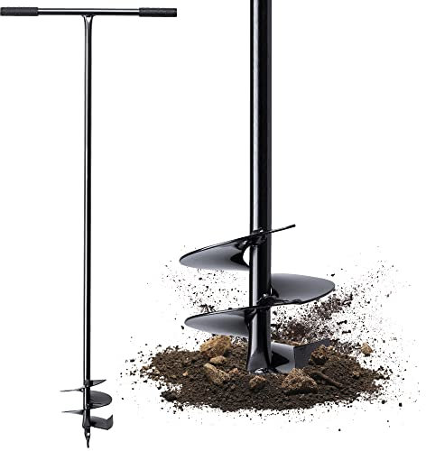 KADAX Fence Post Auger, Manual Hand Spiral Drill for Garden, Post Hole Metal Digger, Ground Digger for Gardening, Planting (Black, 150 mm)