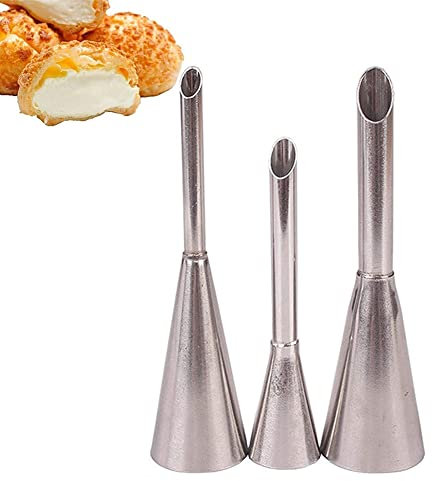 Juego de 3 boquillas para pastelería para tartas, manga pastelera de color crema, juego de boquillas largas, boquillas de relleno Kaiser de acero inoxidable, para cupcakes, relleno de crema y