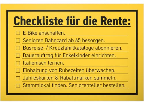 DankeDir! Checkliste Rente - Schild 30 x 20 cm - Renteneintritt Frauen & Männer Kollege Geschenk Ruhestand Rentner - Verabschiedung Geschenkidee Karte Deko Pensionierung Abschied Party