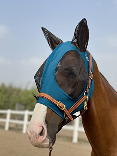 TGW RIDING Häst flugmask superkomfort häst flugmask elasticitet flugmask med öron (M, mörkgrön)