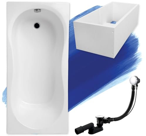 BADLAND Badewanne Original Weiß Acryl Wanne Rechteck GRACJA 170x70 KOMPLETTSET SET mit Premium Wannenträger + Füßen und Exklusive Chrom Automatik Ablaufgarnitur Made in EU 4in1
