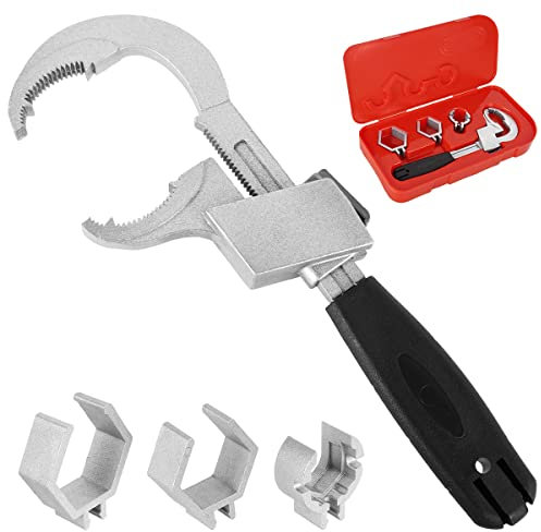 4-in-1Multifunktionaler verstellbarer Doppelmaulschlüssel,Universal Tapschlüssel,Rollgabelschlüssel,Schraubenschlüssel mit 3 Kartenfächern,80mm große Öffnung,Reparaturwerkzeug für Zuhause, Badezimmer