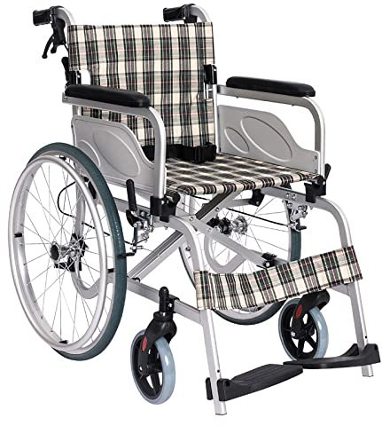 Faltbar Leicht Rollstuhl mit Luftbereifung, Aluminium Rollstühle für zu Hause und Unterwegs, Reiserollstuhl, Klappbare Rückenlehne, Sitzbreite 46 cm