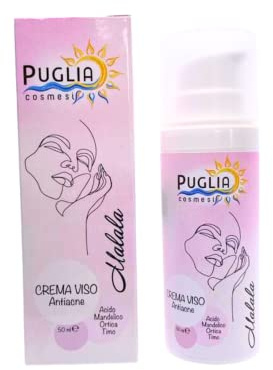 Puglia Cosmesi Crema Acne Brufoli Viso Bio Malala, per pelli grasse e acneiche, con acido mandelico, ortica e timo, formato airless 50 ml